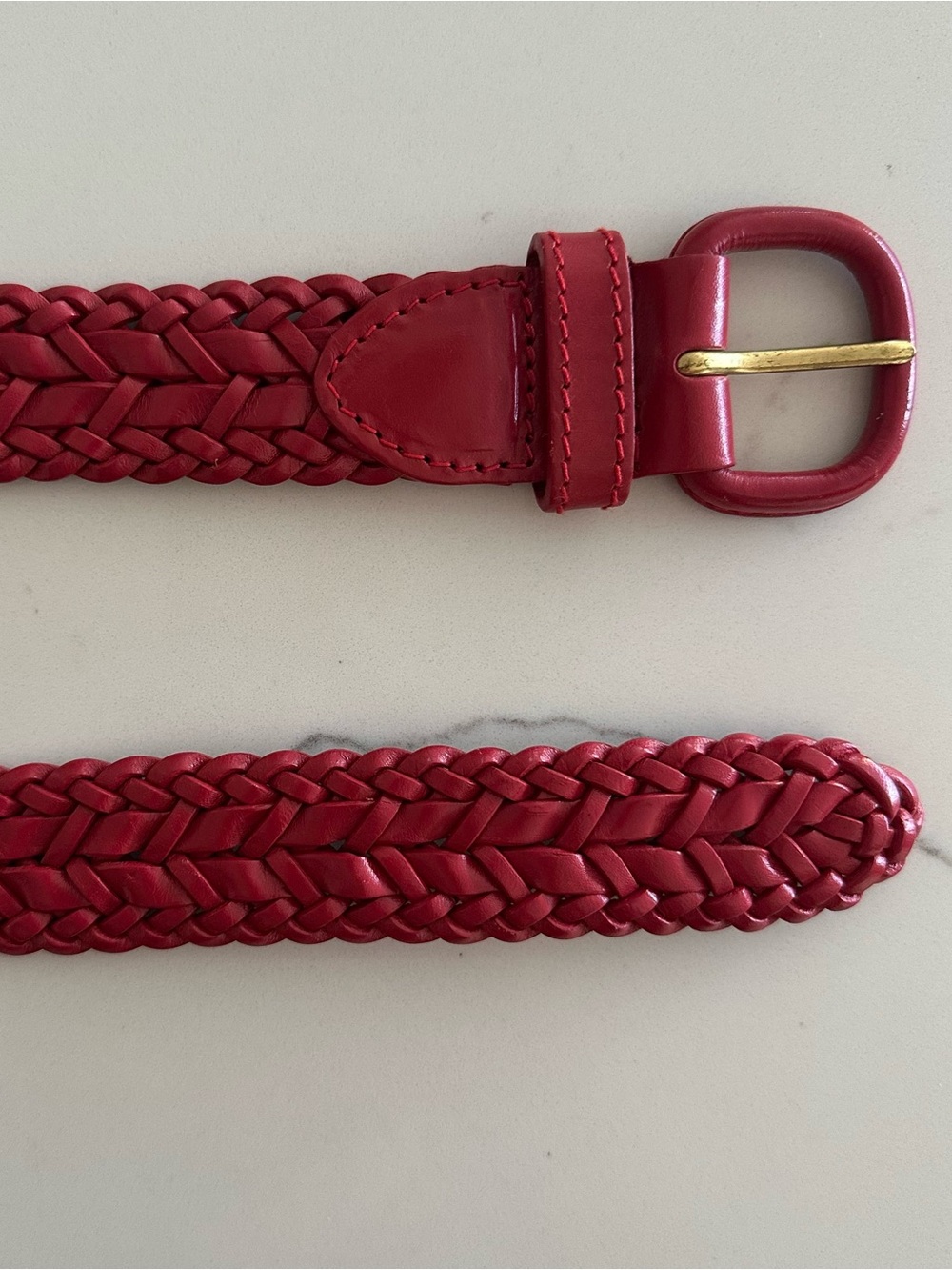 Vintage Talbots Braided Woven Glossy Leather Belt in Red Size Medium